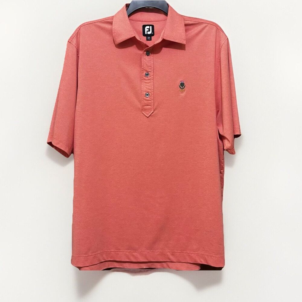 FootJoy FJ Orange Short Sleeve Golf Polo Shirt Men's Size Large Stretch Casual